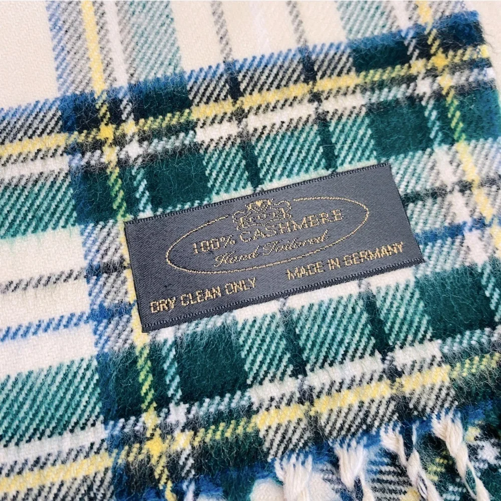 Cashmere Cream/Green Tartan Plaid Scarf 12” x 64”